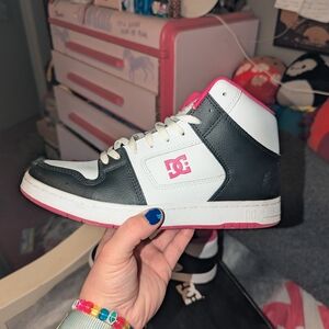 DC High-Top Sneakers Black and White with Pink Accents